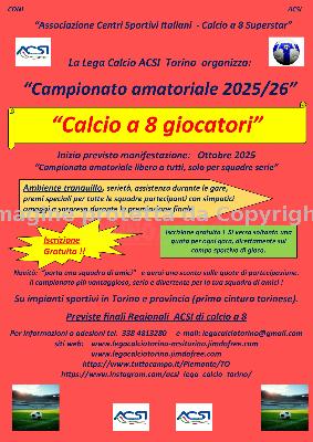 Campionato di calcio a 8 con iscrizione gratuita.